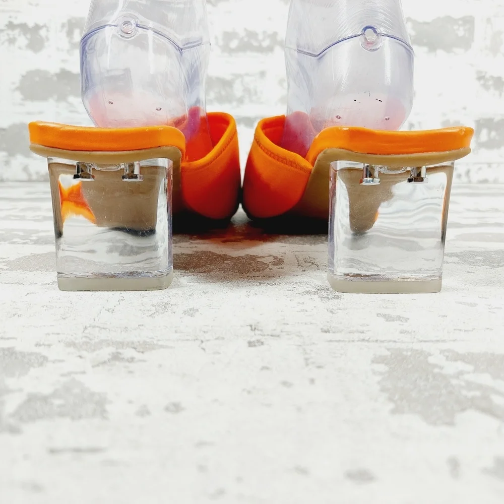 NEW Candice Orange Summer Slip On Block Heel Sandals H1035